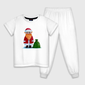 Детская пижама хлопок с принтом Дед Мороз с мешком в Белгороде, 100% хлопок |  брюки и футболка прямого кроя, без карманов, на брюках мягкая резинка на поясе и по низу штанин
 | Тематика изображения на принте: в очках | дед | дед мороз | мешок | мороз | новогодний | новый год | подарки | санта клаус