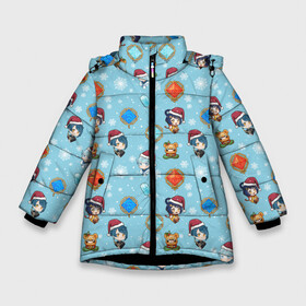 Зимняя куртка для девочек 3D с принтом Genshin Impact Pattern в Белгороде, ткань верха — 100% полиэстер; подклад — 100% полиэстер, утеплитель — 100% полиэстер. | длина ниже бедра, удлиненная спинка, воротник стойка и отстегивающийся капюшон. Есть боковые карманы с листочкой на кнопках, утяжки по низу изделия и внутренний карман на молнии. 

Предусмотрены светоотражающий принт на спинке, радужный светоотражающий элемент на пуллере молнии и на резинке для утяжки. | Тематика изображения на принте: 2022 год | genshin impact | happy new year | каникулы | новый год | новый год 2022 | оливье | праздник | рождество | снег | снежинки