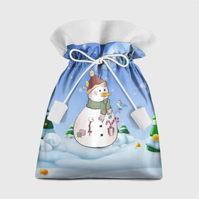 Подарочный 3D мешок с принтом Веселый Снеговичок в Белгороде, 100% полиэстер | Размер: 29*39 см | 2022 | новогодний | новый год | рождество | снег | снеговик