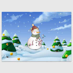 Поздравительная открытка с принтом Веселый Снеговичок в Белгороде, 100% бумага | плотность бумаги 280 г/м2, матовая, на обратной стороне линовка и место для марки
 | 2022 | новогодний | новый год | рождество | снег | снеговик