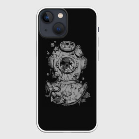 Чехол для iPhone 13 mini с принтом Sea Devil в Белгороде,  |  | bones | corpse | dead | depth | devil | diver | fish | head | ocean | scuba | sea | skull | spacesuit | water | world | акваланг | вода | глубина | голова | дайвер | дьявол | кости | мертвец | мертвые | мертвый | мировой | море | морской | океан | рыбы | 