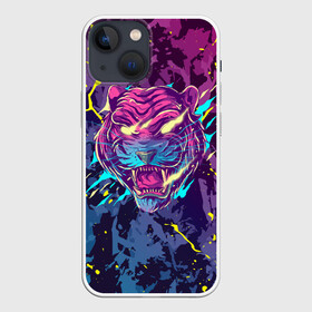 Чехол для iPhone 13 mini с принтом НЕОНОВЫЙ ТИГР   NEON TIGER в Белгороде,  |  | cat | tiger | год тигра | зверь | клыки | кошка | неон | пасть | тигр | хищник