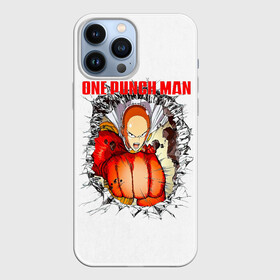 Чехол для iPhone 13 Pro Max с принтом Удар сквозь стену One Punch Man в Белгороде,  |  | Тематика изображения на принте: hagemanto | one punch man | one punchman | onepunchman | saitama | sensei | аниме | ван панч мен | ванпанчмен | лысый плащ | манга | сайтама | сильнейший человек | учитель | человек одинудар | человек одного удара