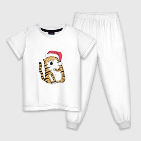 Детская пижама хлопок с принтом Удивленный новогодний тигр в Белгороде, 100% хлопок |  брюки и футболка прямого кроя, без карманов, на брюках мягкая резинка на поясе и по низу штанин
 | 2022 | год тигра | новый год | новый год 2022 | символ года | тигр | тигренок | тигрица | тигры