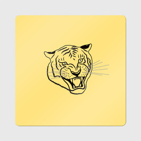 Магнит виниловый Квадрат с принтом тигр на золотом фоне в Белгороде, полимерный материал с магнитным слоем | размер 9*9 см, закругленные углы | art line | chinese calendar | contour | golden | head | mascot | muzzle | new year | symbol | tiger | year of the tiger | арт лайн | год тигра | голова | золотой | китайский календарь | контур | новогодний | новый год | символ | талисман | тигр