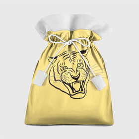 Подарочный 3D мешок с принтом тигр на золотом фоне в Белгороде, 100% полиэстер | Размер: 29*39 см | art line | chinese calendar | contour | golden | head | mascot | muzzle | new year | symbol | tiger | year of the tiger | арт лайн | год тигра | голова | золотой | китайский календарь | контур | новогодний | новый год | символ | талисман | тигр