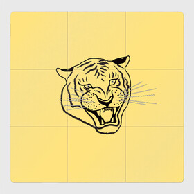 Магнитный плакат 3Х3 с принтом тигр на золотом фоне в Белгороде, Полимерный материал с магнитным слоем | 9 деталей размером 9*9 см | Тематика изображения на принте: art line | chinese calendar | contour | golden | head | mascot | muzzle | new year | symbol | tiger | year of the tiger | арт лайн | год тигра | голова | золотой | китайский календарь | контур | новогодний | новый год | символ | талисман | тигр
