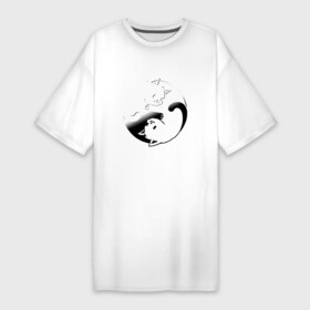Платье-футболка хлопок с принтом ИНЬ ЯНЬ КОТИКИ, ЧЁРНО БЕЛОЕ в Белгороде,  |  | anime | cat | cats | kitten | love | philosophy | yang | yin | yoga | аниме | инь | йога | кот | котенок | котик | котики | коты | любовь | противоположность | сердце | философия | ян