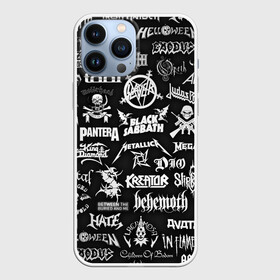 Чехол для iPhone 13 Pro Max с принтом ЛОГОТИПЫ МЕТАЛ ГРУПП   METAL BANDS LOGO в Белгороде,  |  | black sabbath | bmth | dio | heavy metal | iron maiden | judas priest | megadeth | metallica | motorhead | pantera | slayer | slipknot | группы | метал | рок