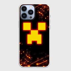Чехол для iPhone 13 Pro Max с принтом ОГНЕННЫЙ КРИПЕР, МАЙНКРАФТ в Белгороде,  |  | block | creeper | cube | fire | flame | minecraft | pixel | tnt | блок | гаст | геометрия | крафт | крипер | кубики | майнкрафт | огонь | пиксели | пламя | тнт