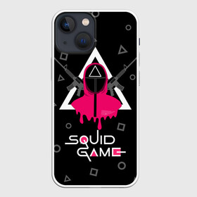 Чехол для iPhone 13 mini с принтом Squid game: guard with M 16 в Белгороде,  |  | actionadventure | guard | killer | m16 submachine gun | security guard | south korean | squid game | survival game | thriller | web series | автомат м16 | веб сериал | игра в кальмара | игра на выживание | охранник | приключенческий боевик | стра