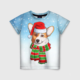 Детская футболка 3D с принтом Новогодний Корги   New Years Corgi в Белгороде, 100% гипоаллергенный полиэфир | прямой крой, круглый вырез горловины, длина до линии бедер, чуть спущенное плечо, ткань немного тянется | christmas | corgi | dog | santa | дед мороз | елка | зима | корги | новый год | рождество | санта | снег | снегурочка | снежинка | собака | собачка | щенок