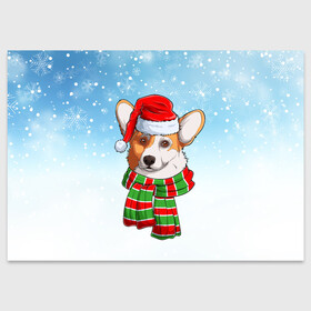 Поздравительная открытка с принтом Новогодний Корги   New Years Corgi в Белгороде, 100% бумага | плотность бумаги 280 г/м2, матовая, на обратной стороне линовка и место для марки
 | christmas | corgi | dog | santa | дед мороз | елка | зима | корги | новый год | рождество | санта | снег | снегурочка | снежинка | собака | собачка | щенок
