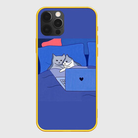 Чехол для iPhone 12 Pro с принтом Милые коты с ноутбуком в Белгороде, силикон | область печати: задняя сторона чехла, без боковых панелей | cat | cats | mem | with cat | в обнимку | вобнимку | забавный | из мема | кот | кота | коты | коты лежат | лежат | лежачие коты | лежачий | лежащие коты | лежащий | мем | мемные | мемы | милые | мяу | нарисованные