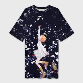 Платье-футболка 3D с принтом Эмма среди цветов обещанный неверленд в Белгороде,  |  | anime | emma | flower | flowers | promised neverland | аниме | лепестки | обещанная страна грёз | обещанный неверленд | цветы | эмма