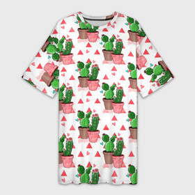 Платье-футболка 3D с принтом Кактусы в горшках в Белгороде,  |  | горшок | иголки | кактус | кактусы | цветы