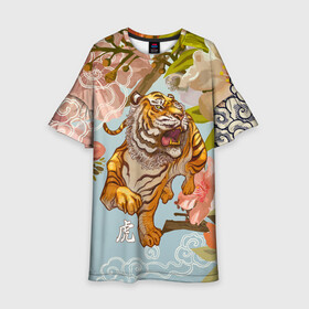 Детское платье 3D с принтом Китайский тигр | Символ 2022 года в Белгороде, 100% полиэстер | прямой силуэт, чуть расширенный к низу. Круглая горловина, на рукавах — воланы | Тематика изображения на принте: 2022 | 2022 тигр | восточный тигр | восточный узор | иероглиф тигра | китай | китайский пейзаж | китайский тигр | новый год | тигр | тигр 2022 | тигр китайский