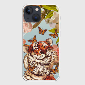 Чехол для iPhone 13 mini с принтом Тигр и бабочки в Белгороде,  |  | Тематика изображения на принте: 2022 | 2022 тигр | бабочка | бабочка и тигр | бабочки | восточный тигр | восточный узор | иероглиф тигра | китай | китайский пейзаж | китайский тигр | новый год | тигр | тигр 2022 | тигр и бабочка