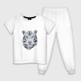 Детская пижама хлопок с принтом Бенгальский белый тигр в Белгороде, 100% хлопок |  брюки и футболка прямого кроя, без карманов, на брюках мягкая резинка на поясе и по низу штанин
 | Тематика изображения на принте: 2022 | 2022 тигр | белый тигр | бенгальский | бенгальский тигр | бенгальского тигра | восточный тигр | китай | китайский тигр | новый год | тигр | тигр 2022 | тигр китайский | тигра