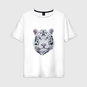 Женская футболка хлопок Oversize с принтом Бенгальский белый тигр в Белгороде, 100% хлопок | свободный крой, круглый ворот, спущенный рукав, длина до линии бедер
 | 2022 | 2022 тигр | белый тигр | бенгальский | бенгальский тигр | бенгальского тигра | восточный тигр | китай | китайский тигр | новый год | тигр | тигр 2022 | тигр китайский | тигра
