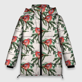 Женская зимняя куртка Oversize с принтом Снегири паттерн в Белгороде, верх — 100% полиэстер; подкладка — 100% полиэстер; утеплитель — 100% полиэстер | длина ниже бедра, силуэт Оверсайз. Есть воротник-стойка, отстегивающийся капюшон и ветрозащитная планка. 

Боковые карманы с листочкой на кнопках и внутренний карман на молнии | зима | зимняя птица | новый год | птица | птичка | снегири | снегирь