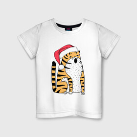Детская футболка хлопок с принтом Удивленный тигр с открытым ртом в Белгороде, 100% хлопок | круглый вырез горловины, полуприлегающий силуэт, длина до линии бедер | 2022 | год тигра | новый год | новый год 2022 | символ года | тигр | тигренок | тигрица | тигры