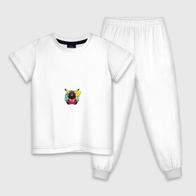 Детская пижама хлопок с принтом Pika game в Белгороде, 100% хлопок |  брюки и футболка прямого кроя, без карманов, на брюках мягкая резинка на поясе и по низу штанин
 | pikachu | pokemon | squid game | игра кальмара | пикачу | покемон