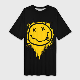 Платье-футболка 3D с принтом NIRVANA LOGO SMILE, БРЫЗГИ КРАСОК в Белгороде,  |  | band | cobain | face | kurt | logo | music | nirvana | rock | rocknroll | группа | кобейн | курт | лого | логотип | музыка | музыкальная | нирвана | рожица | рок | рокнролл | символ