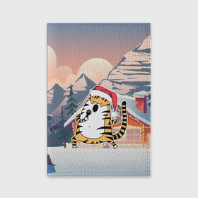 Обложка для паспорта матовая кожа с принтом Тигр поет песни в караоке в Белгороде, натуральная матовая кожа | размер 19,3 х 13,7 см; прозрачные пластиковые крепления | 2022 | год тигра | новый год | новый год 2022 | символ года | тигр | тигренок | тигрица | тигры