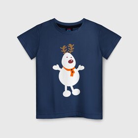 Детская футболка хлопок с принтом Олень снеговик 01 в Белгороде, 100% хлопок | круглый вырез горловины, полуприлегающий силуэт, длина до линии бедер | Тематика изображения на принте: 2022новыгод | 2023новыгод | василинка | дед мороз | ёлки | новый год | олень | снегови | снеговик олень