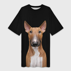 Платье-футболка 3D с принтом Строгий смелый взгляд в Белгороде,  |  | bull terrier | dog | ears | eyes | muzzle | view | бультерьер | взгляд | глаза | пёс | собака | уши