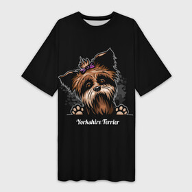 Платье-футболка 3D с принтом Собачка Йоркширский Терьер в Белгороде,  |  | york | yorkshire terrier | год | друг человека | животное | зверь | йорк | йоркширский терьер | карманная собака | кость | мальтезе | мальтийская болонка | манчестер терьер | мини собачка | пёс | скайтерьер