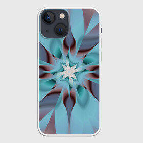 Чехол для iPhone 13 mini с принтом Абстрактный цветок. Голубой. в Белгороде,  |  | abstraction | blue | flower | fractal | pattern | абстракция | узор | фрактал | цветок