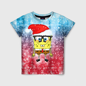 Детская футболка 3D с принтом Новогодний Спанч Боб в Белгороде, 100% гипоаллергенный полиэфир | прямой крой, круглый вырез горловины, длина до линии бедер, чуть спущенное плечо, ткань немного тянется | sponge bob | spongebob | губка боб | квадратные штаны | мультфильм | новый год | рождество | санта | сквэр пэнтс | снег | снежинка | спанч боб