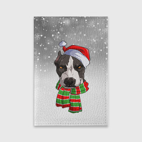 Обложка для паспорта матовая кожа с принтом Новогодний Питбуль   New Years Pit bull в Белгороде, натуральная матовая кожа | размер 19,3 х 13,7 см; прозрачные пластиковые крепления | christmas | dog | pit bull | santa | дед мороз | зима | новый год | питбуль | рождество | санта | снег | снежинка | собака | собачка | щенок