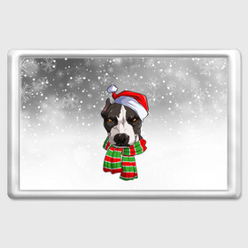 Магнит 45*70 с принтом Новогодний Питбуль   New Years Pit bull в Белгороде, Пластик | Размер: 78*52 мм; Размер печати: 70*45 | Тематика изображения на принте: christmas | dog | pit bull | santa | дед мороз | зима | новый год | питбуль | рождество | санта | снег | снежинка | собака | собачка | щенок