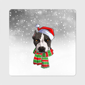 Магнит виниловый Квадрат с принтом Новогодний Питбуль   New Years Pit bull в Белгороде, полимерный материал с магнитным слоем | размер 9*9 см, закругленные углы | christmas | dog | pit bull | santa | дед мороз | зима | новый год | питбуль | рождество | санта | снег | снежинка | собака | собачка | щенок
