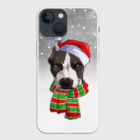Чехол для iPhone 13 mini с принтом Новогодний Питбуль   New Years Pit bull в Белгороде,  |  | Тематика изображения на принте: christmas | dog | pit bull | santa | дед мороз | зима | новый год | питбуль | рождество | санта | снег | снежинка | собака | собачка | щенок