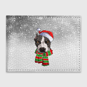 Обложка для студенческого билета с принтом Новогодний Питбуль   New Years Pit bull в Белгороде, натуральная кожа | Размер: 11*8 см; Печать на всей внешней стороне | christmas | dog | pit bull | santa | дед мороз | зима | новый год | питбуль | рождество | санта | снег | снежинка | собака | собачка | щенок