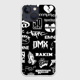 Чехол для iPhone 13 mini с принтом RAP  HIP HOP LOGOS в Белгороде,  |  | 2pac | 50 cent | cardi b | dmx | dr dre | drake | eminem | ghostface killah | ghostmane | hip hop | jay z | kizaru | lil peep | migos | nas | notorious big | onyx | outkast | queen latifah | rakim | rap | rappers | run dmc | snoop dogg | tay k | tripple r