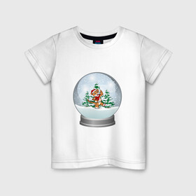Детская футболка хлопок с принтом Снежный шар с тигром в Белгороде, 100% хлопок | круглый вырез горловины, полуприлегающий силуэт, длина до линии бедер | зима | новый год | подарок | рождество | сказка | снег | снежный шар | тигр | холод | шар