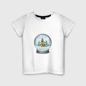 Детская футболка хлопок с принтом Зимний шар с тигром в Белгороде, 100% хлопок | круглый вырез горловины, полуприлегающий силуэт, длина до линии бедер | зима | зимний шар | новый год | подарок | рождество | сказка | снег | снежный шар | тигр | холод | шар