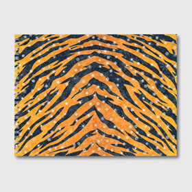 Альбом для рисования с принтом Новогодняя шкура тигра в Белгороде, 100% бумага
 | матовая бумага, плотность 200 мг. | 2022 | новый год | оранжевый | полосатый | полоски | полосы | снег | снежинки | тгриный | тигр