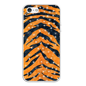 Чехол для iPhone 5/5S матовый с принтом Новогодняя шкура тигра в Белгороде, Силикон | Область печати: задняя сторона чехла, без боковых панелей | 2022 | новый год | оранжевый | полосатый | полоски | полосы | снег | снежинки | тгриный | тигр