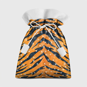 Подарочный 3D мешок с принтом Новогодняя шкура тигра в Белгороде, 100% полиэстер | Размер: 29*39 см | Тематика изображения на принте: 2022 | новый год | оранжевый | полосатый | полоски | полосы | снег | снежинки | тгриный | тигр