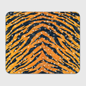 Прямоугольный коврик для мышки с принтом Новогодняя шкура тигра в Белгороде, натуральный каучук | размер 230 х 185 мм; запечатка лицевой стороны | 2022 | новый год | оранжевый | полосатый | полоски | полосы | снег | снежинки | тгриный | тигр