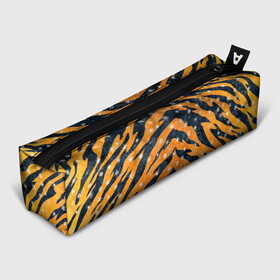 Пенал школьный 3D с принтом Новогодняя шкура тигра в Белгороде, 100% полиэстер | плотная ткань, застежка на молнии | 2022 | новый год | оранжевый | полосатый | полоски | полосы | снег | снежинки | тгриный | тигр