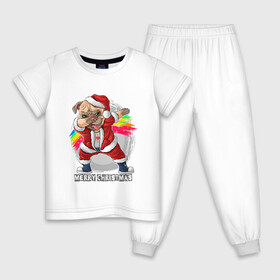 Детская пижама хлопок с принтом Christmas Pug в Белгороде, 100% хлопок |  брюки и футболка прямого кроя, без карманов, на брюках мягкая резинка на поясе и по низу штанин
 | Тематика изображения на принте: christmas | dab | dog | holiday | new year | pug | rainbow | santa | даб | мопс | новый год | праздник | радуга | рождество | санта | собака