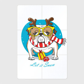 Магнитный плакат 2Х3 с принтом Let it Snow в Белгороде, Полимерный материал с магнитным слоем | 6 деталей размером 9*9 см | art | bulldog | christmas | dog | doggie | gifts | new year | snow | xmas | арт | бульдог | новый год | пёс | пёсик | подарки | рождество | снег | собака | собака в очках