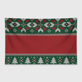 Флаг-баннер с принтом Knitted Christmas Pattern в Белгороде, 100% полиэстер | размер 67 х 109 см, плотность ткани — 95 г/м2; по краям флага есть четыре люверса для крепления | background | christmas | holiday | knitted | knitted pattern | pattern | trees | winter | вязаный | вязаный узор | елки | зима | праздник | рождество | узор | фон